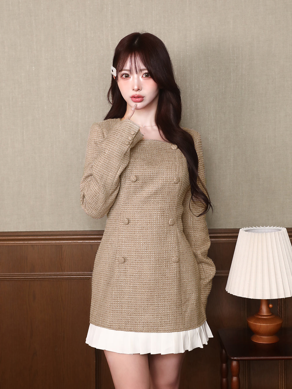 プリーツドッキングツイードミニワンピース – Darich (ダーリッチ)