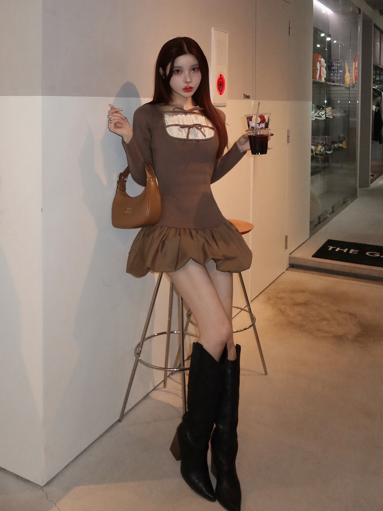 Darich ダブルリボンドッキングバルーンミニワンピースブラックFL