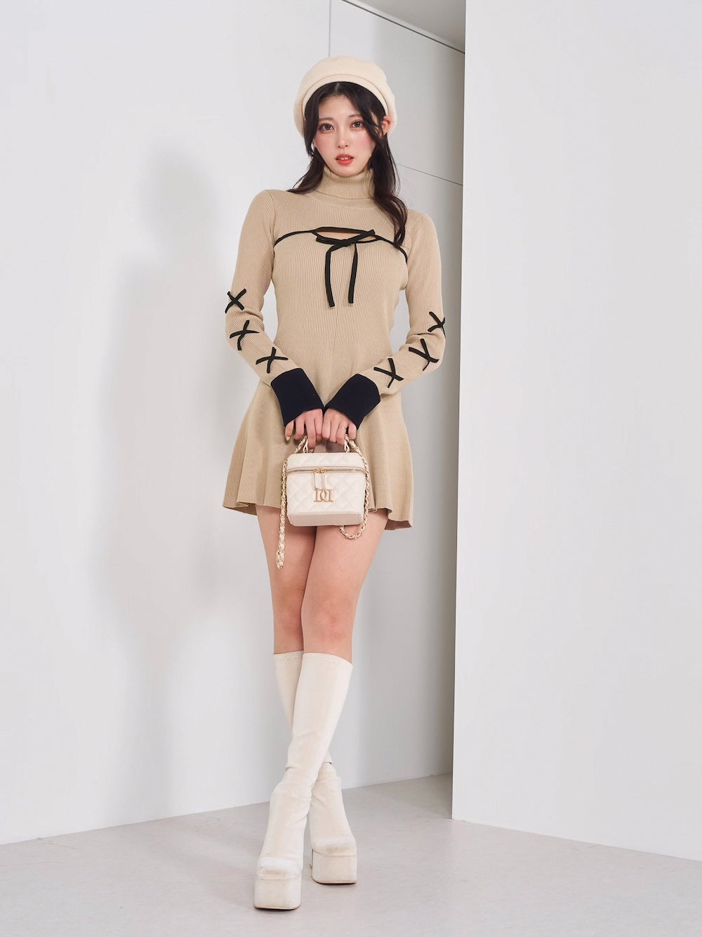 バイカラーリボンデザインニットミニワンピース – Darich (ダーリッチ)