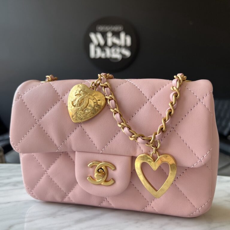Chanel Mini Pink 22B Heart Charms Gold Hardware - Designer