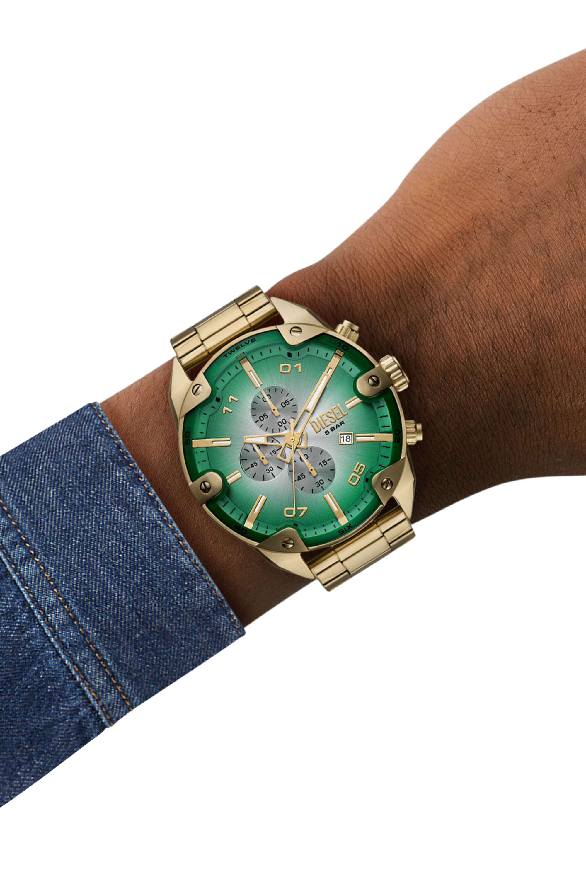 DZ4671 WATCH Spiked Chronograph Black Leather Watch｜ブラック