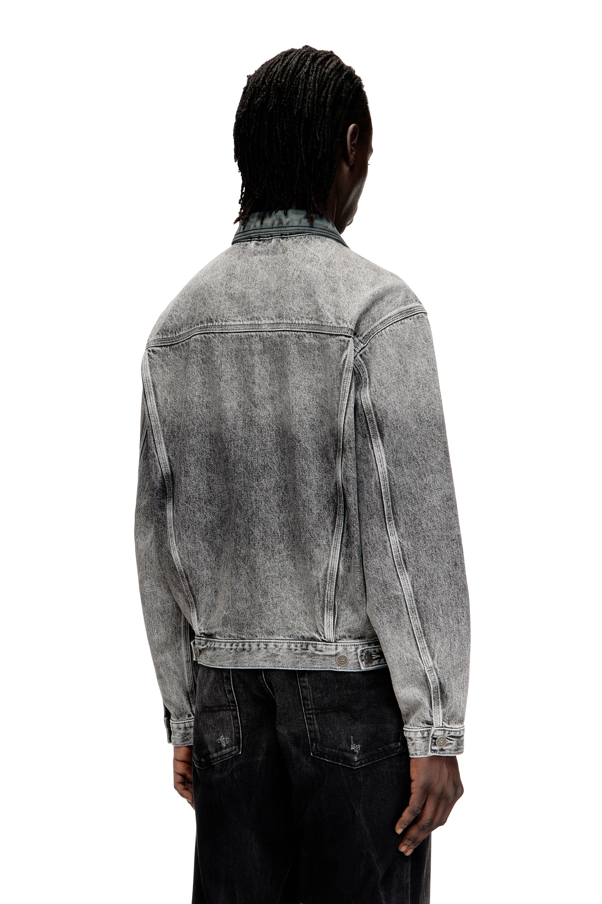 D-OFFY-S Hooded jacket in marbled coated denim｜ブラック