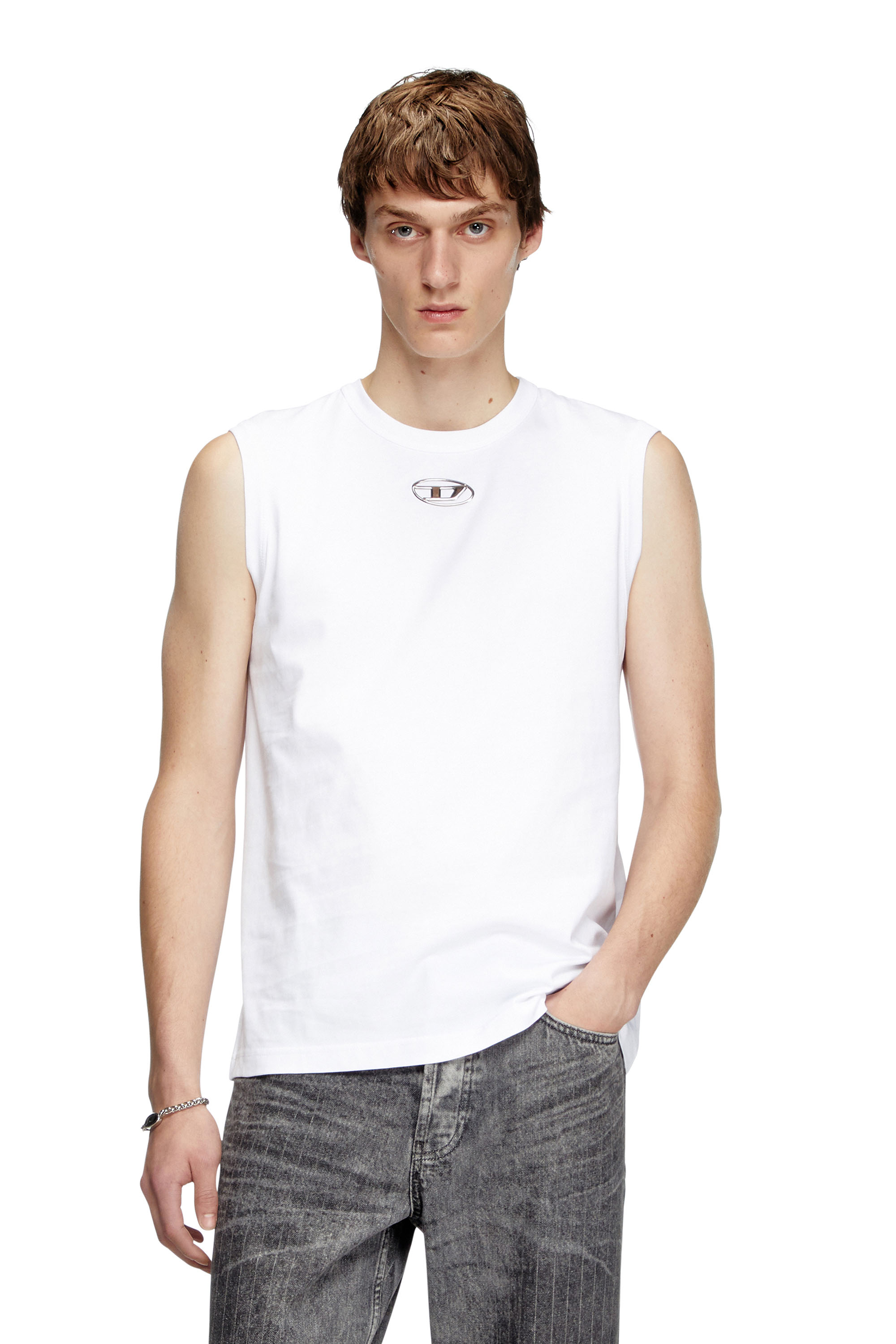 T-LIFTY-D Tank top with mini D logo patch｜ホワイト｜メンズ｜DIESEL