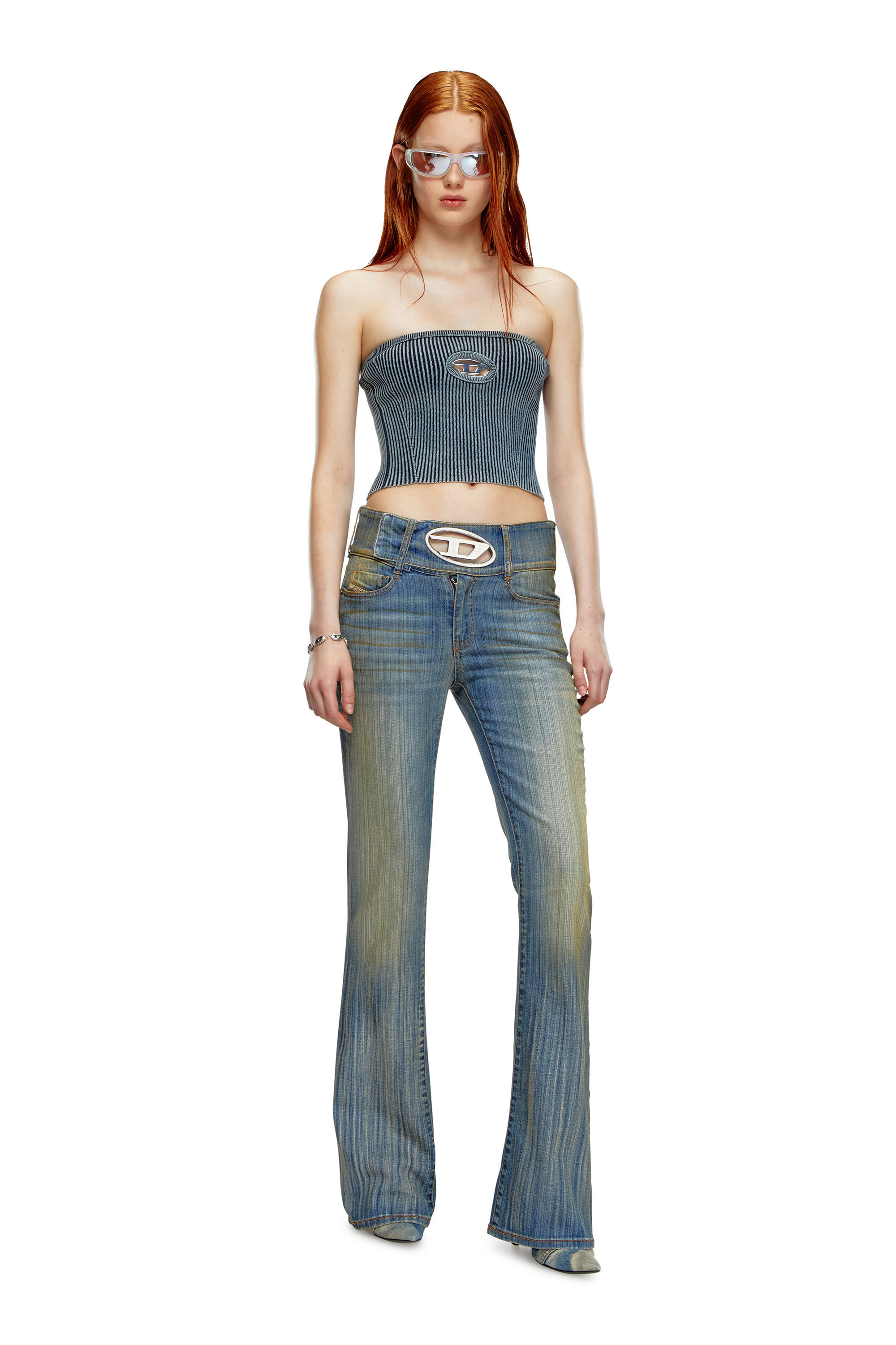 M-CLARKSVILLEX-C Rib-knit tube top with Oval D｜ブルー｜ウィメンズ