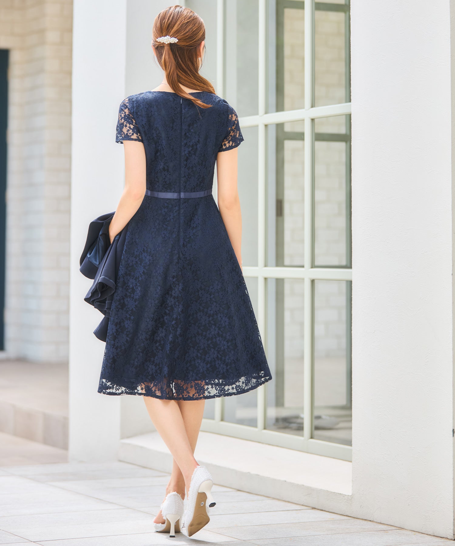 ワンピーススーツ セットアップ ノーカラージャケット ネイビー