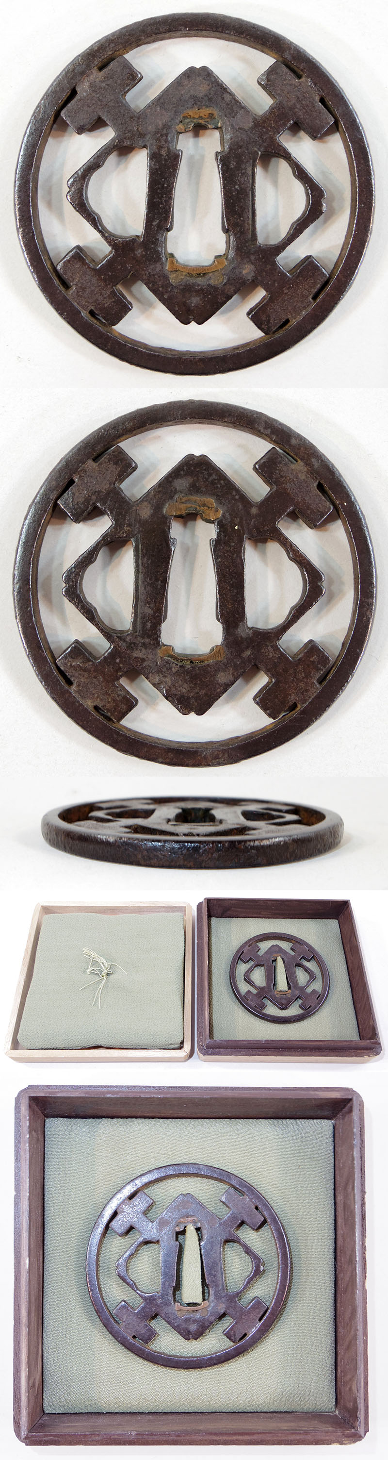 B-28 鍔 金銀象嵌透かし彫り 武具 刀装具 日本刀 鉄製 美術品 工芸品 B