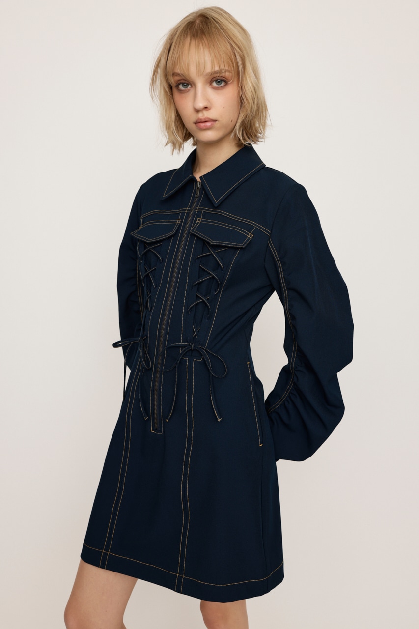 SLY | LACE UP GATHER ショートワンピース (ワンピース(ミニ