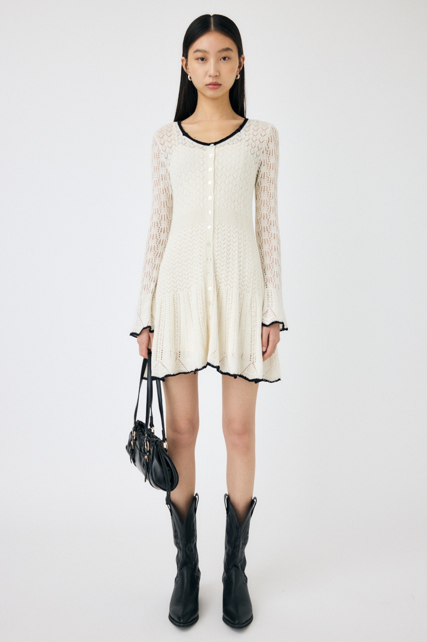 MOUSSY | EYELET LACE KNIT ミニドレス (ワンピース(ミニ・ミディアム