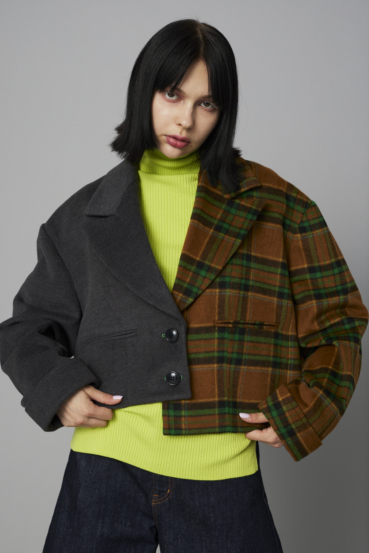 HeRIN.CYE | Bi color asymmetry jacket (ジャケット ) |SHEL'TTER