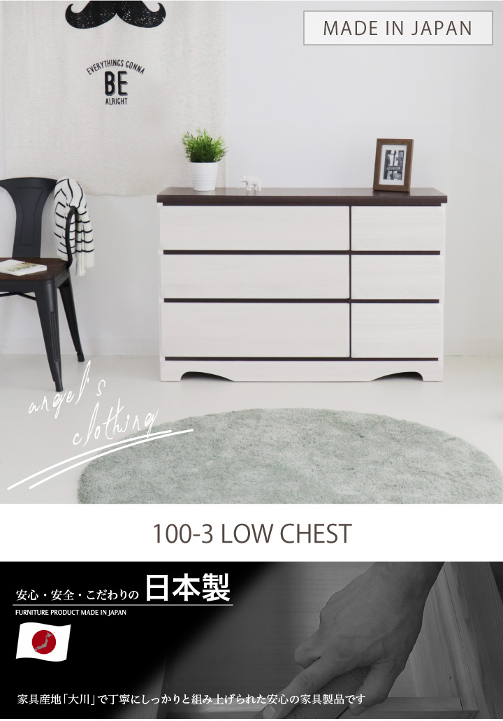 チェスト 完成品 ローチェスト 100 タンス 箪笥 幅100 3段 スライド