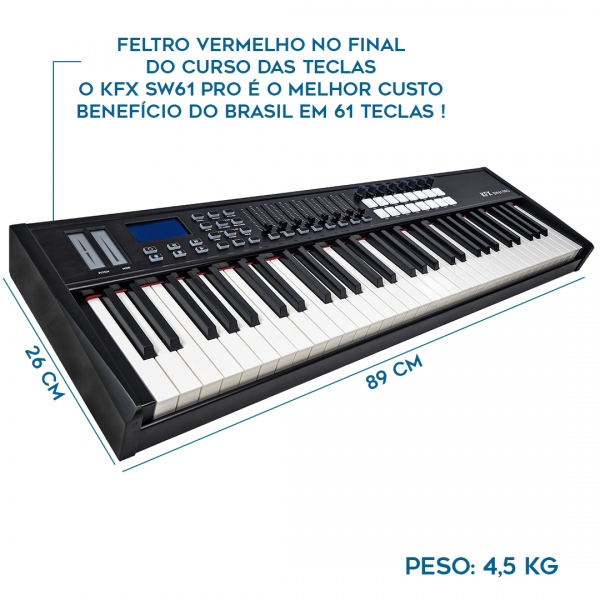 KFX SW61 Pro Teclado Controlador MIdi USB 61 Teclas 16 PADs 8
