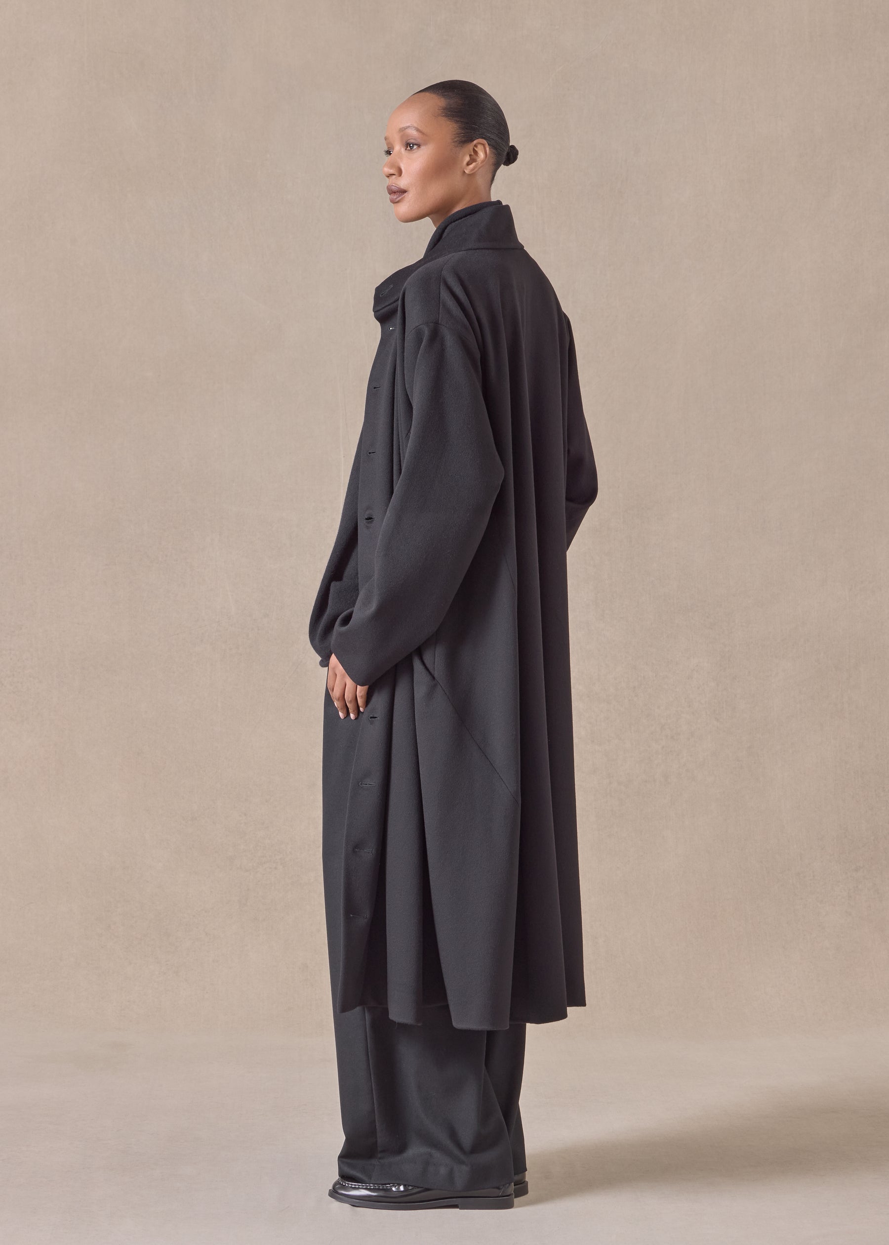 wool cashmere mix high neck caucasus coat - full length (black)