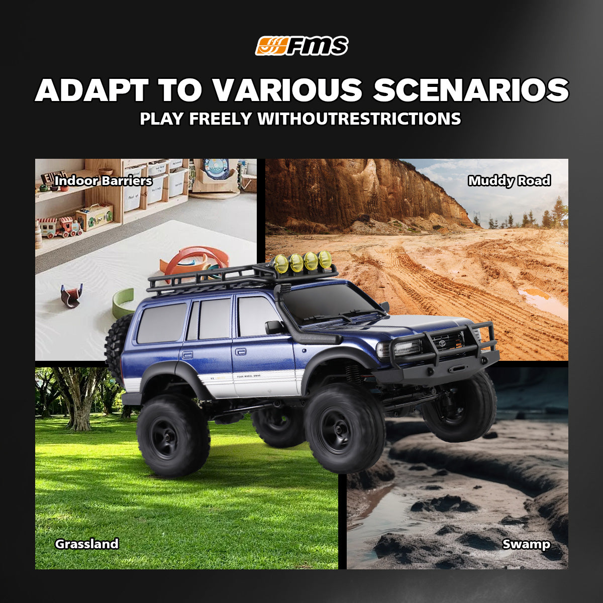 1:18 LC80 RC Land Cruiser Crawler | 2-Speed & Lights | FMS Hobby