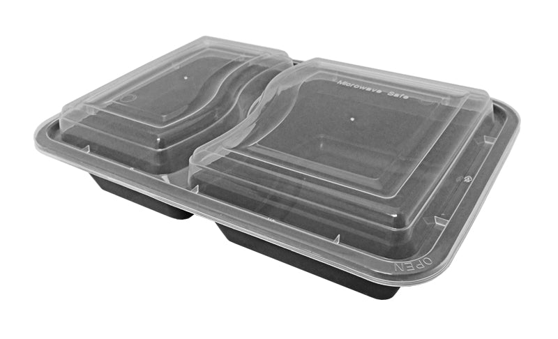 32 oz. Rectangular 2-Compartment Black Container w/Lid Combo 150