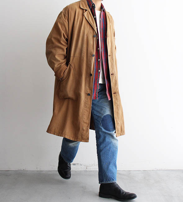 Deadstock】50s French Vintage Atelier Coat “Black Chambray & Brown