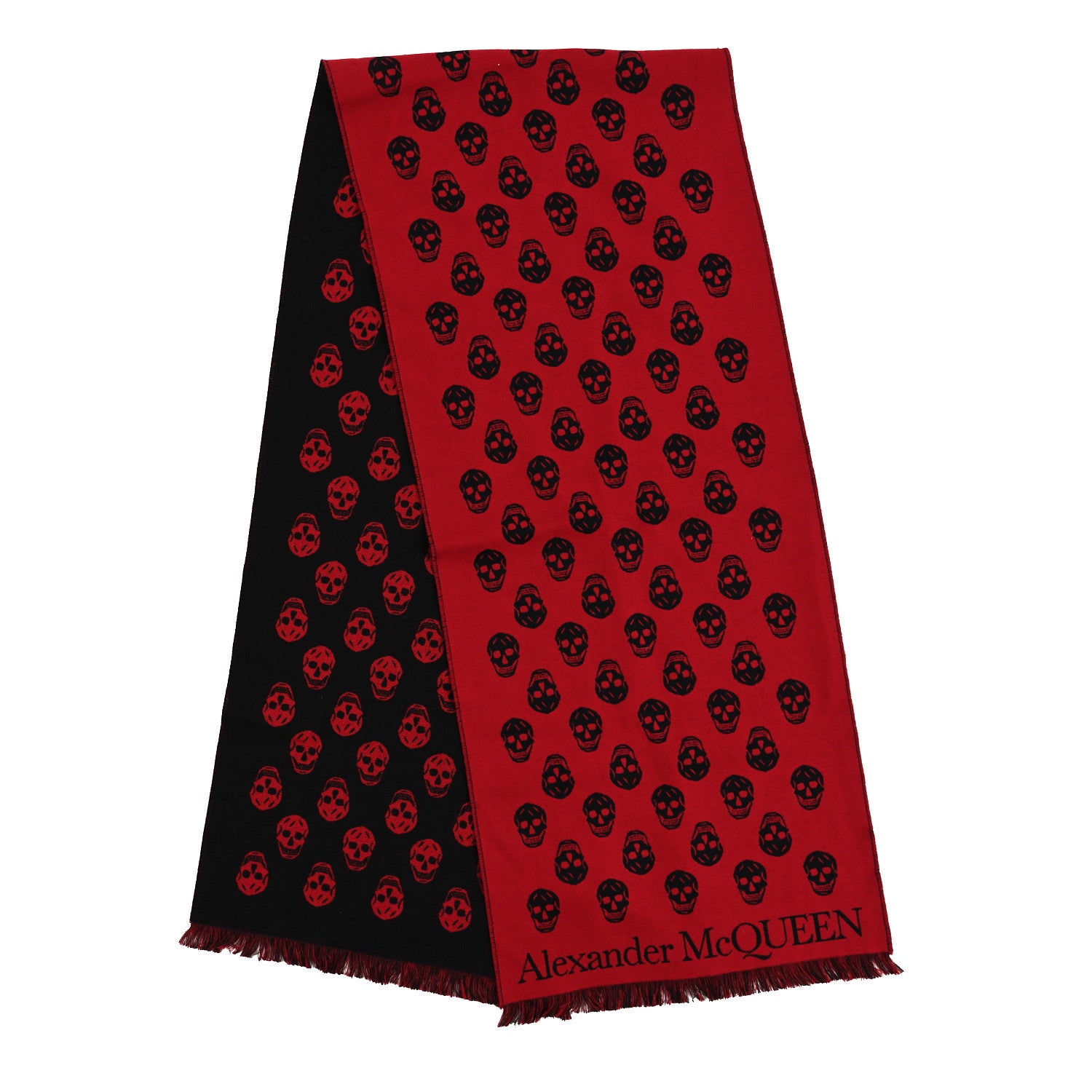Alexander McQueen Wool Reversible Upside Down Skull Scarf Black