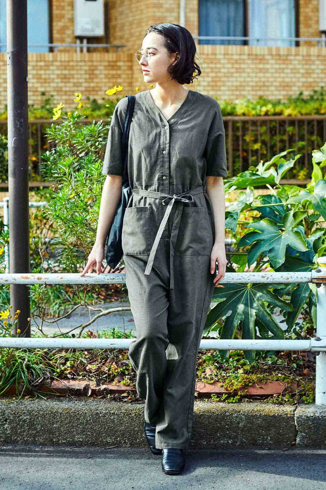 THREE FIFTY STANDARD ノーカラージャンプスーツ〈グレー〉｜THREE