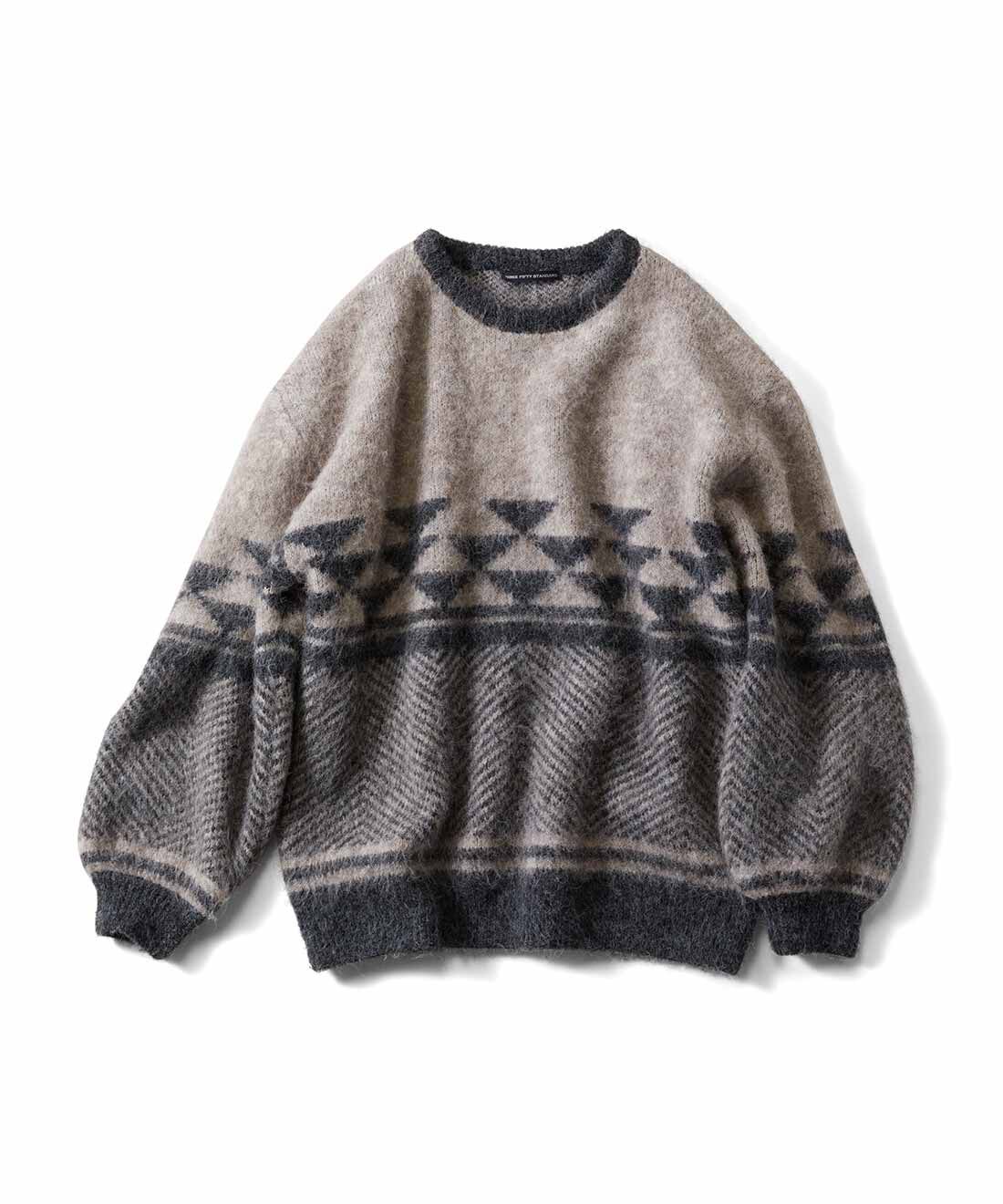 THREE FIFTY STANDARD ふんわりジャカードニットセーター〈ブラウン