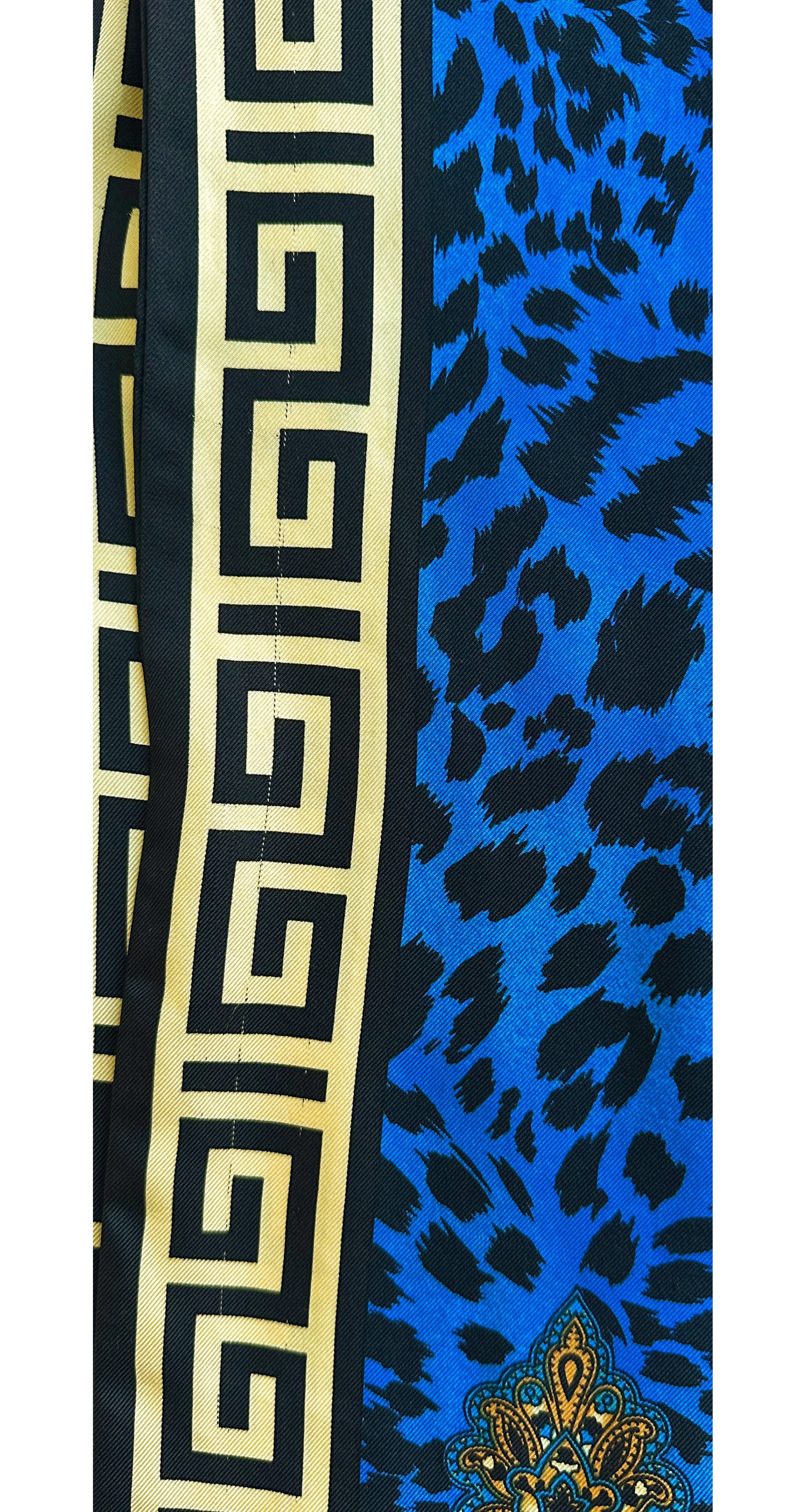 Atelier Versace 1990s Baroque Greek Key Trim Silk Long Fringe