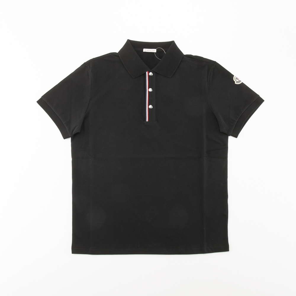 美品】MONCLER ライン ポロシャツ ロゴ ワッペン 半袖 ブラック