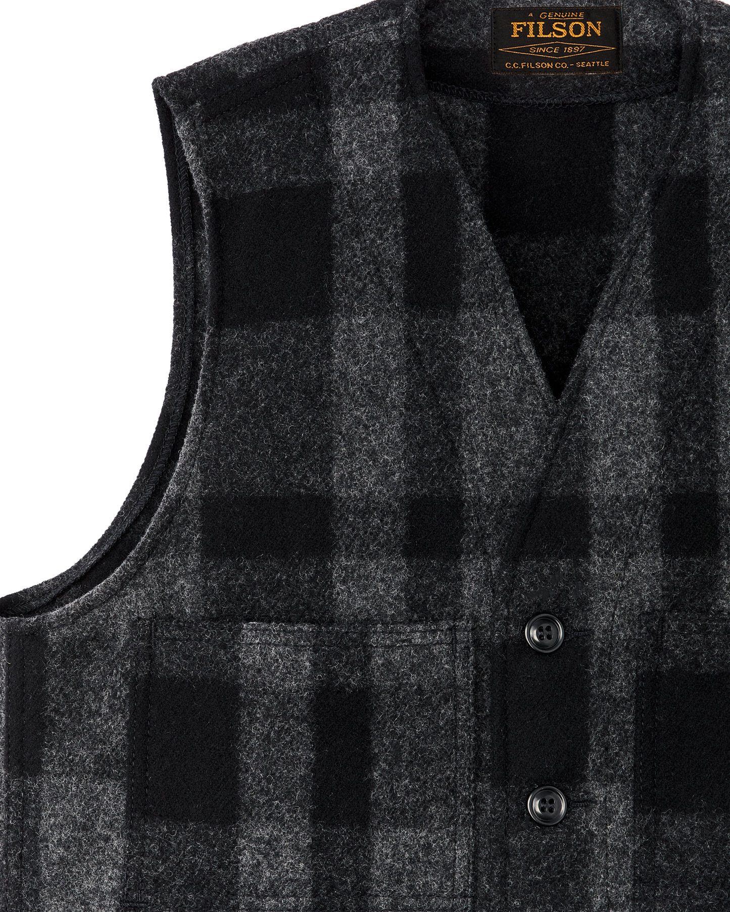 Mackinaw Wool Vest - Charcoal / Black Heritage Plaid | Filson