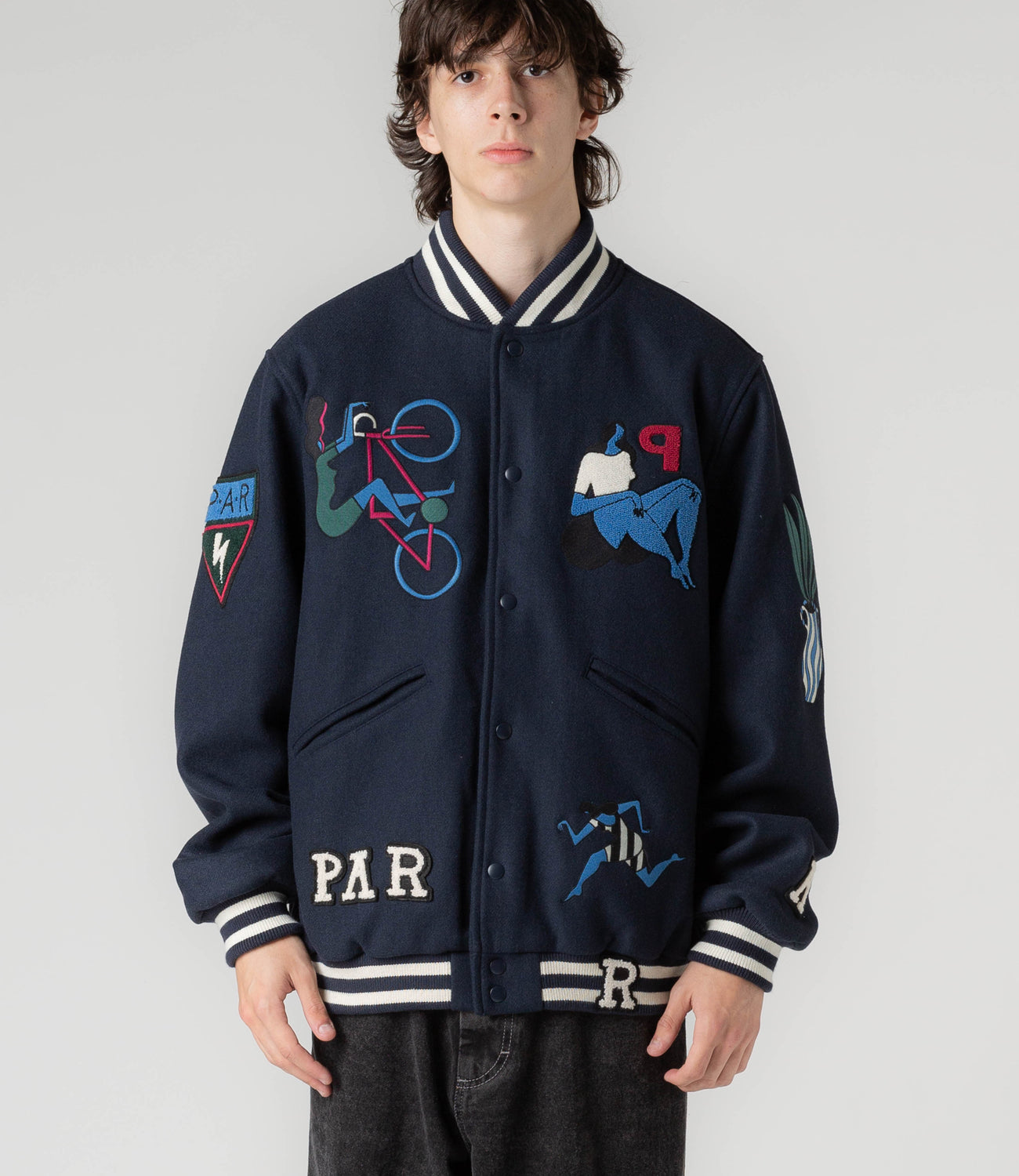 by Parra Run Sit & Bike Varsity Jacket - Navy Blue | Flatspot