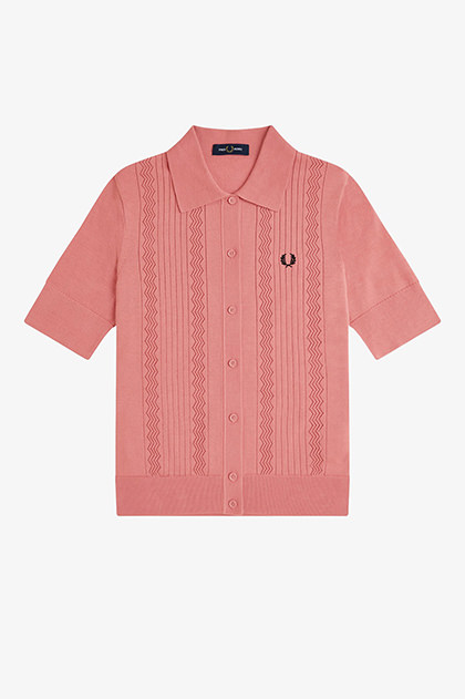 Pointelle Detail Knitted Polo Shirt(10 X90：PUTTY PINK): | FRED