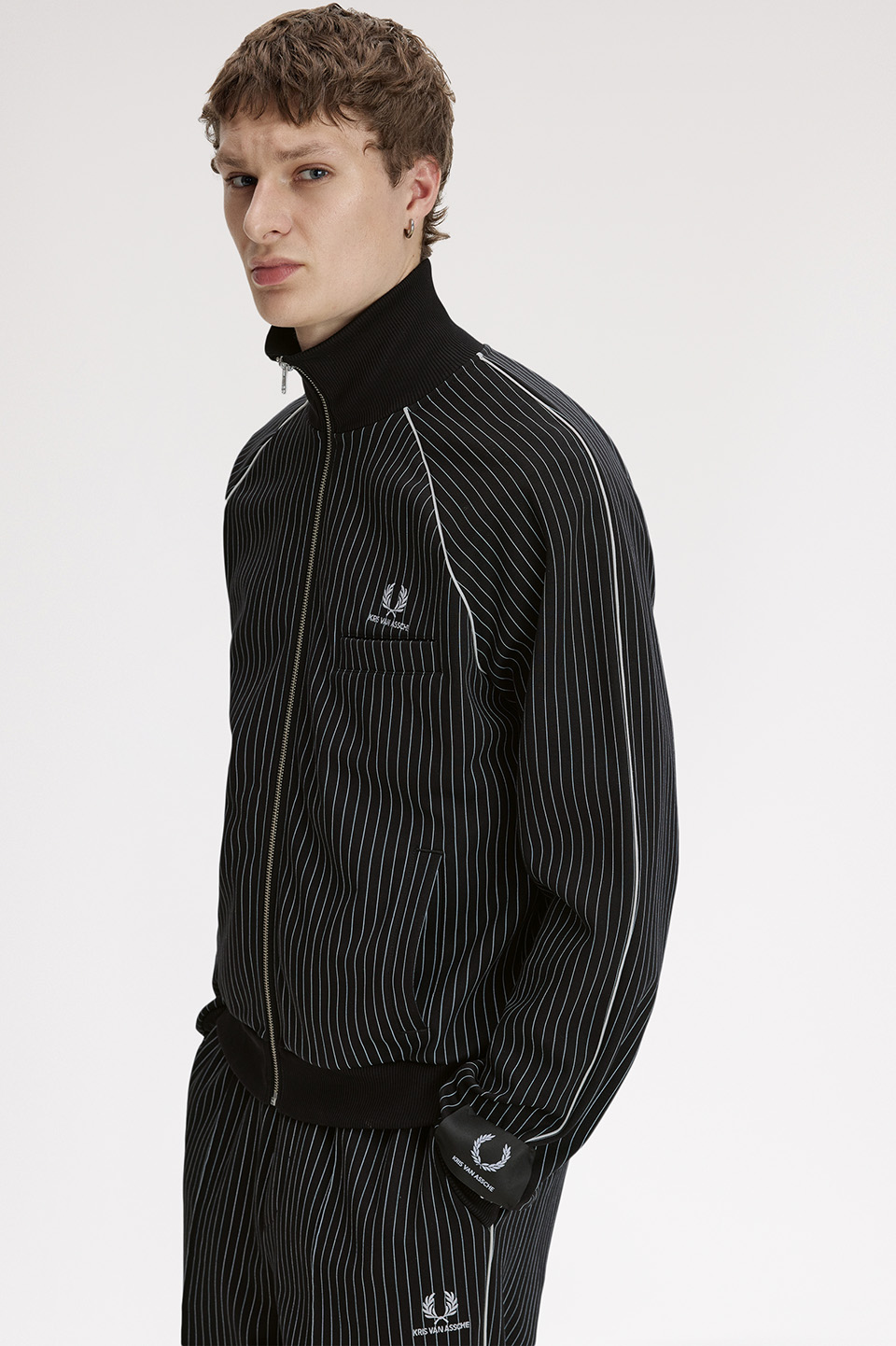 Kris Van Assche Pinstripe Track Jacket(S 102：BLACK): | FRED PERRY