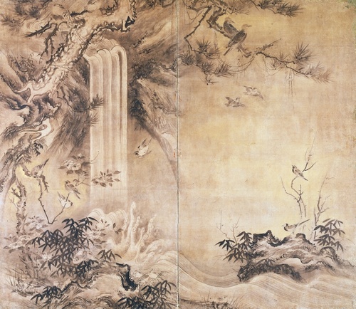 瀧小禽図屏風 | 伝 狩野永徳 | 収蔵品詳細 | 作品を知る | 東京富士