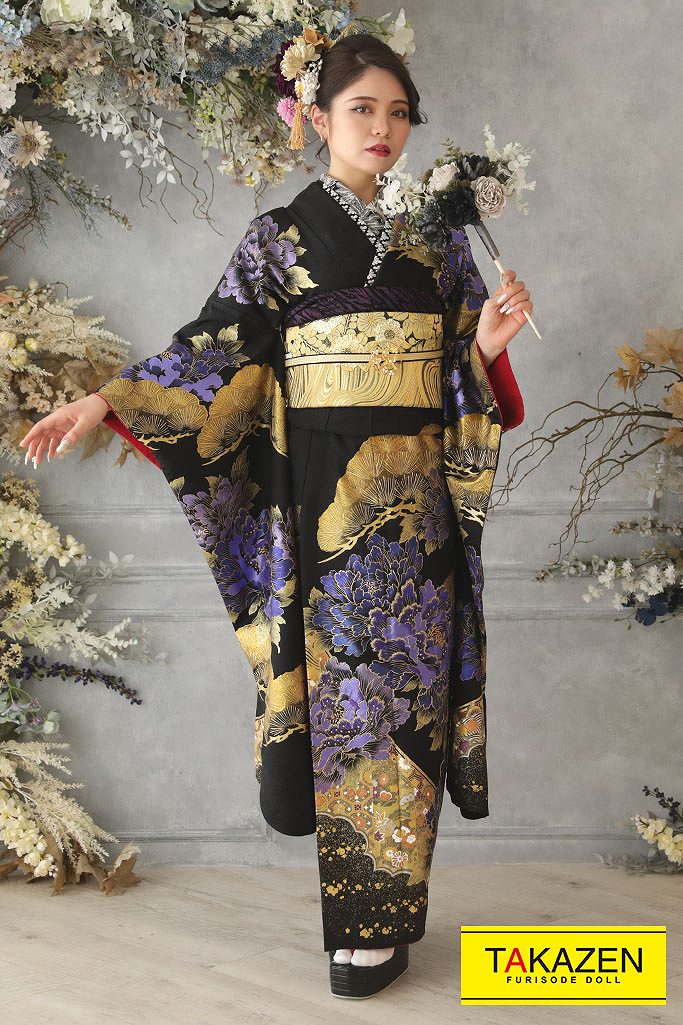 ジャパンモード 紫/黒/金 花魁風 派手振袖ネットレンタル 大人っぽい