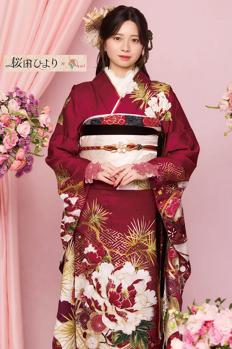 桜田ひよりブランド振袖ネットレンタル 正統派古典 エンジ 豪華 上品
