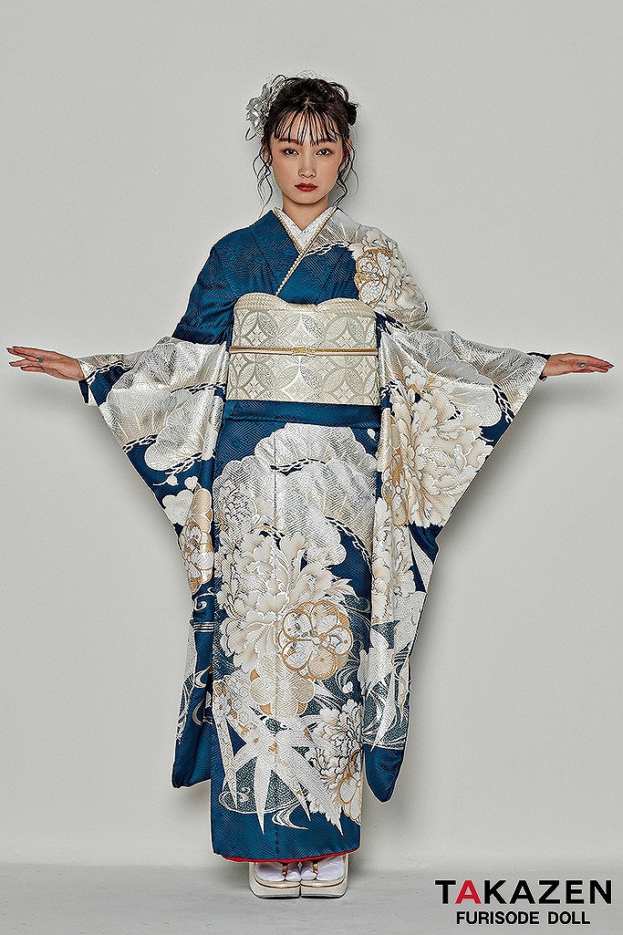 粋古典 ターコイズブルー/青/白 吉祥文様/流水模様 クール 寒色系