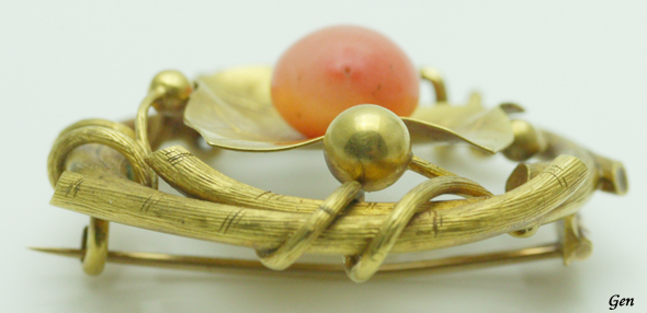 Hunt&Roskel サンゴ 珊瑚 ブローチ アンティークジュエリー