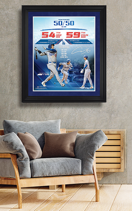 MLB™ 2024 大谷翔平54本塁打59盗塁達成公式プリントサイン入り記念