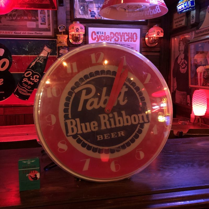 Vintage Pabst Blue Ribbon Beer Lighted Clock Sign (T609