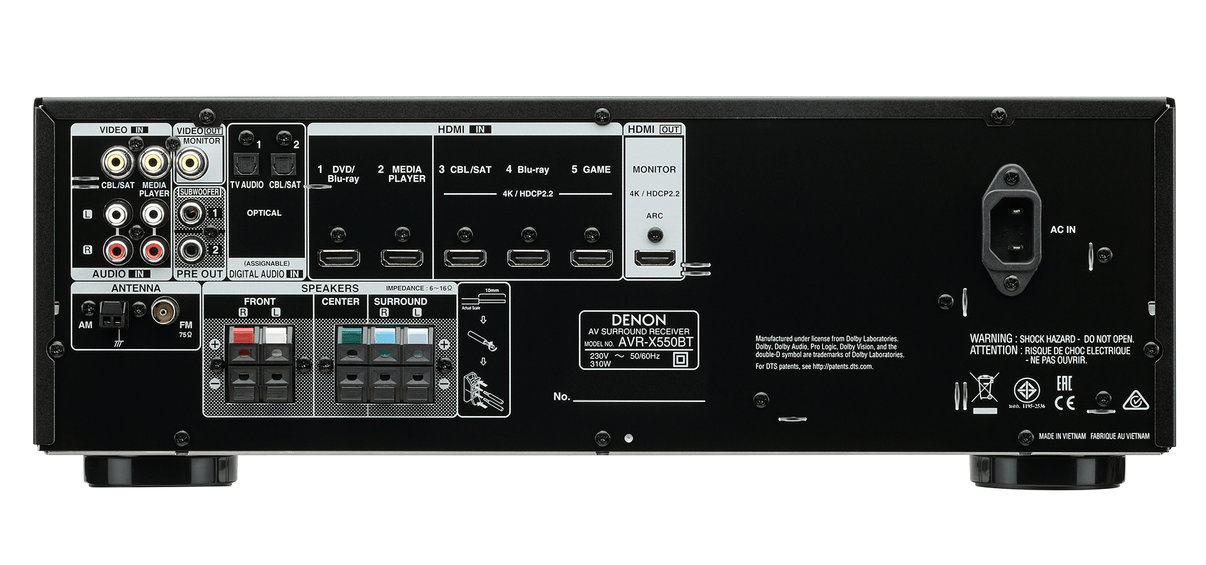 Denon AVR-X550 220 volt 5.2 channel Bluetooth av receiver 220v 240