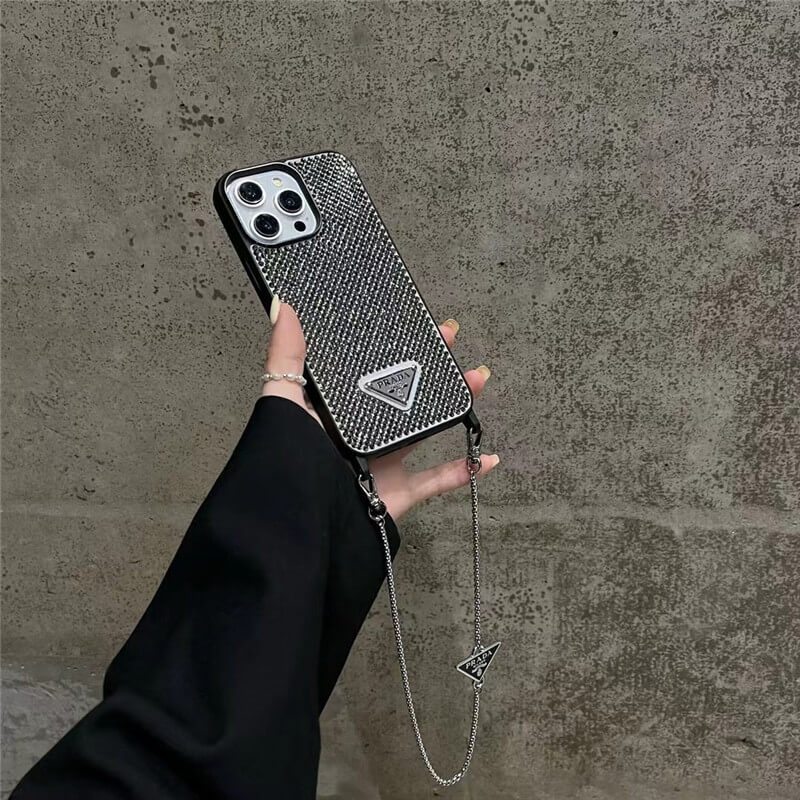 プラダ iphone ケース キラキラ iphone15/15pro ケース チェーン 韓国