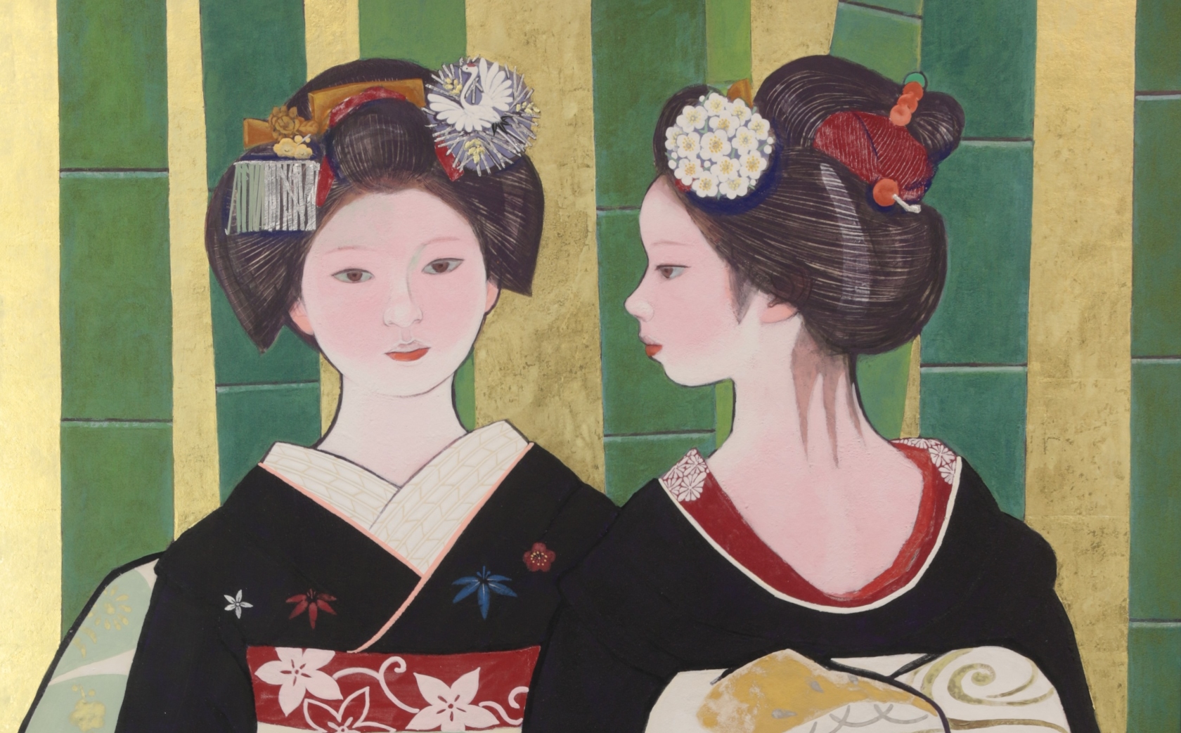 三輪良平 金地二人舞妓画額 | 古裂會 (こぎれかい)