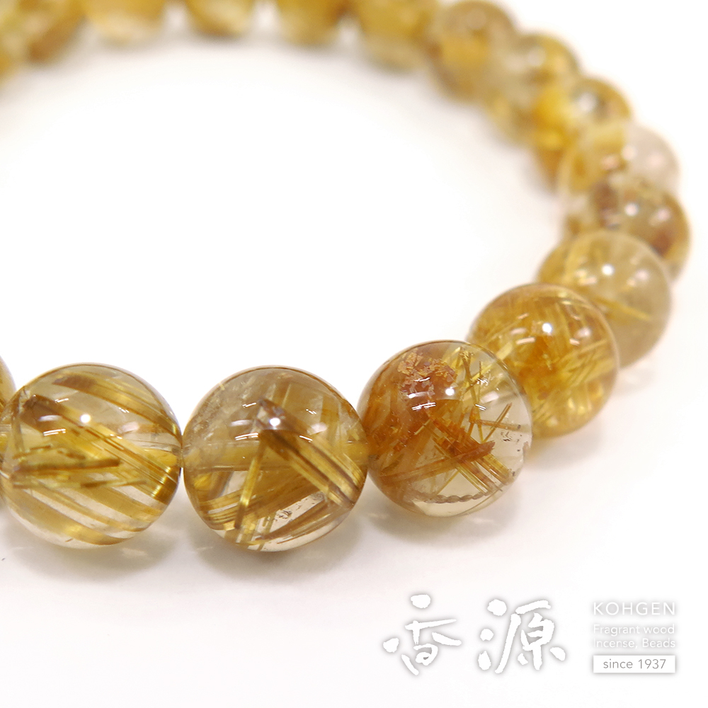 金線水晶 ルチルクォーツ 9mm玉 ブレスレット 腕輪念珠 ストレート
