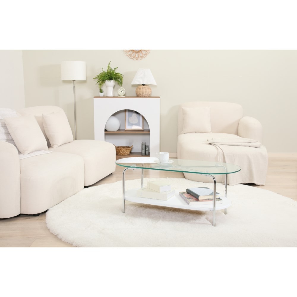 不二貿易 Chamill ガラスセンターテーブル ホワイト 幅90