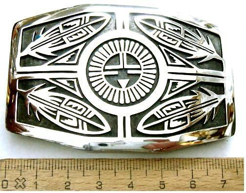 ホピ族製作の オーバーレイ・シルバーバックル