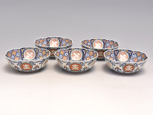 上手品 古伊万里金彩色絵龍に石畳文向付5客 江戸時代 | 古美術ささき