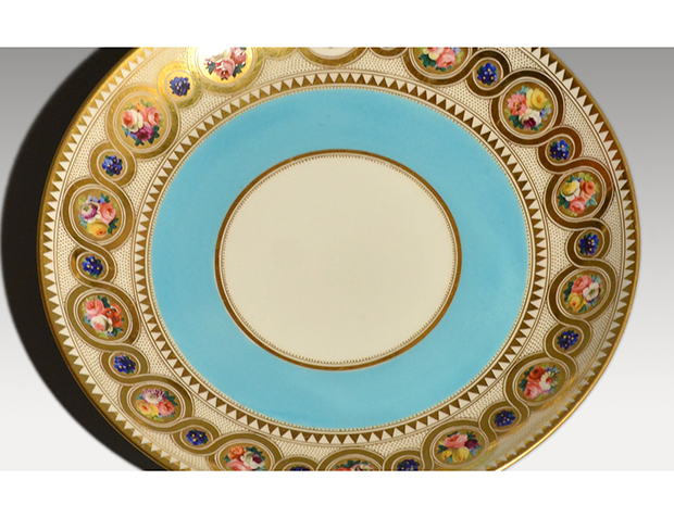 英国 アンティーク MINTON ミントンブルー ゴールド 花文 シンボル入り