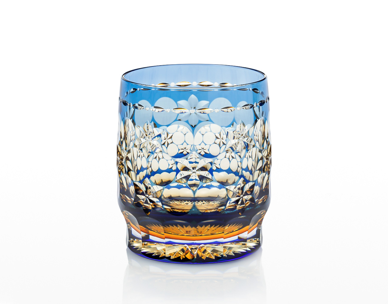 直営店限定 江戸切子 伝統工芸士・篠崎英明作 重ね色目ロックグラス