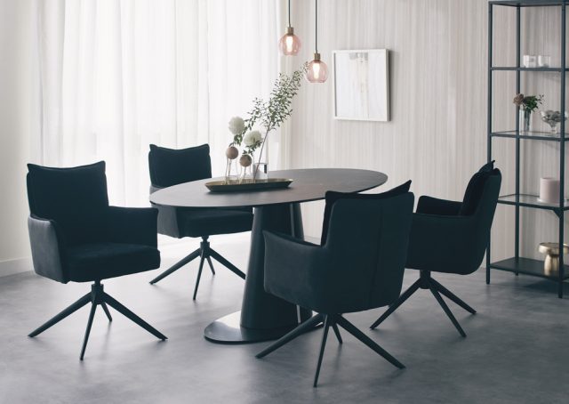 セット販売のみ】オーク材 スピンドルダイニングチェア 黒 セット販売