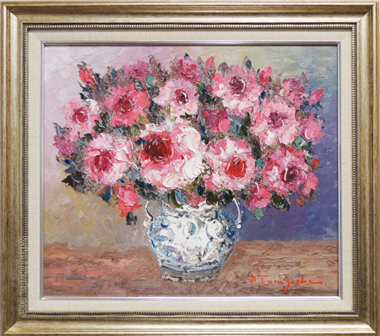 絵画 油絵 バラ (谷口春彦) 送料無料 【肉筆】【油絵】【花】【10号