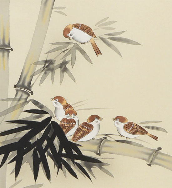 掛軸 小川竹鳳 竹雀図 年中掛け 花鳥図 鳥獣戯画 日本美術 茶室 茶道具