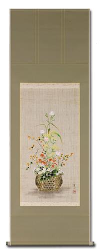 花籠 藤沢真二 尺五アンドン 肉筆！ 花鳥画 - 掛け軸（掛軸）販売通販