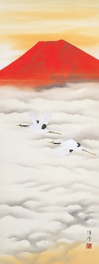 赤富士飛鶴（開運画）中野洋介 尺五 【大特価】【送料無料】! 富士