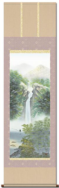真作/善次郎/青緑山水図/塔山水図/桐共太巻二重箱付/布袋屋掛軸HI-934